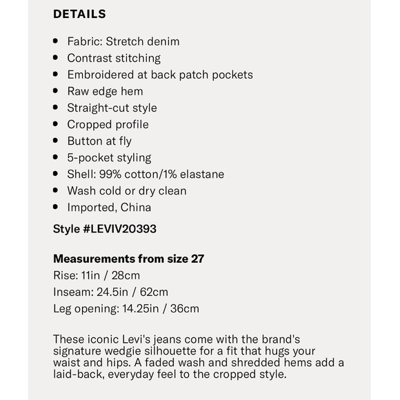 NWOT // LEVIS wedgie straight Jean with Button fly - Picture 5 of 7